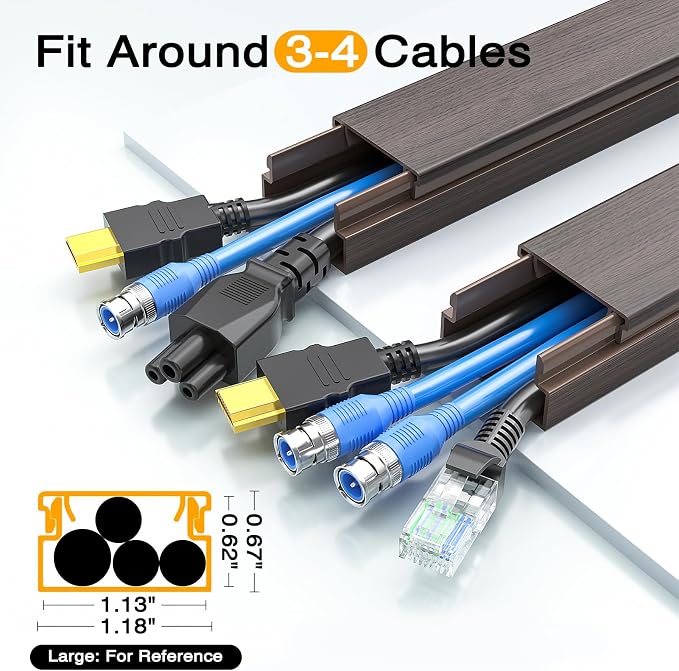 Delamu 157in Cord Hider Wall, TV Cable Hider Cord Covers for Wires on Wall, Large Cable Cover Raceway to Hide 2-4 Cords, Wire Hiders Wire Covers for Cords for TV on Walls, W1.18 H0.6in, Darkwood