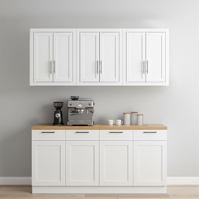 Crosley Furniture Savannah 3-Piece Wall Kitchen Storage Cabinet, Cabinets for Laundry, Bathroom, White
