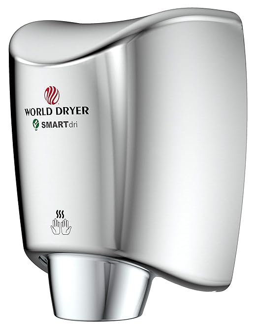 World Dryer K-972 SMARTdri High Efficiency Intelligent Automatic Hand Dryer in Polished Stainless Steel Multi-Port Nozzle, 110-120V