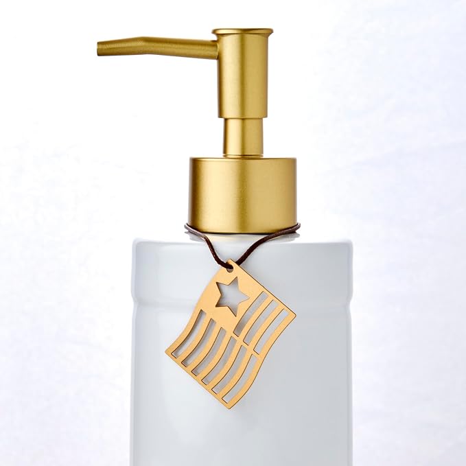 SKL Home Seasonal Charm Soap/Lotion Dispenser Gift Set with 4 Interchangeable Stainless Steel Charms, Refillable for Bathroom & Kitchen, Warm Gold