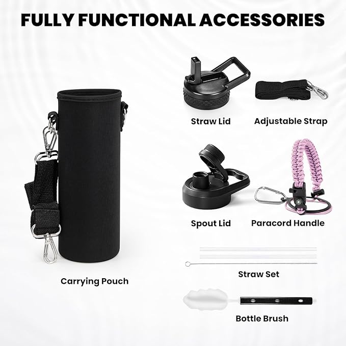 RAYMYLO Insulated Water Bottle 20 oz, Triple Wall Vacuum Stainless Steel (Cold for 24Hrs, Hot for 12Hrs), Leak Proof & Non-BPA, Modern Water Bottle Jug for School with Straw Spout Lids