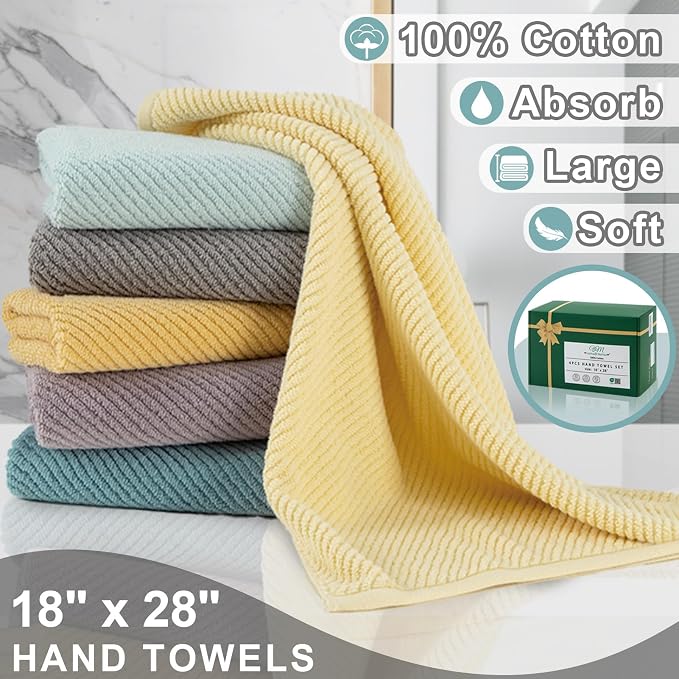 VOOVA & MOVAS Hand Towels 4PC, 100% Cotton, 18x28 in, Aqua Teal | Quick Dry, Soft, Absorbent, Thick Fluffy Towel Set For Showering, Towel Gift Set, Suitable For Bathroom, Travel, Gym