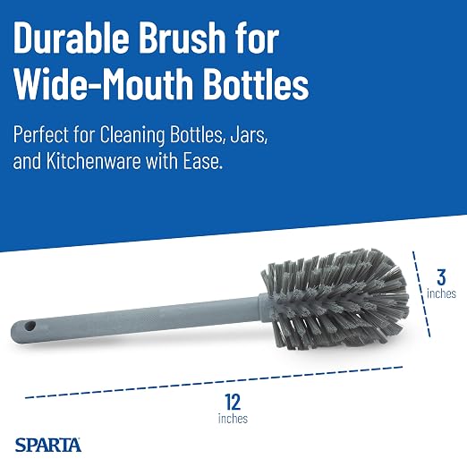SPARTA Large Water Bottle Brush Ideal for Wide-Mouth Jars, Bottles and Tumblers, Dishwashing Tool with Handle for Home and Commercial Kitchens, Plastic, 12 Inches, Gray, (Pack of 6)