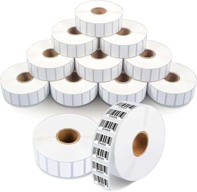 Aegis Adhesives - 1" X 0.5" Direct Thermal Labels (28800 Count, 12 Rolls) - Barcode Stickers, FNSKU Labels, Small Item Identification - Compatible with Zebra Printers, NOT Rollo Compatible