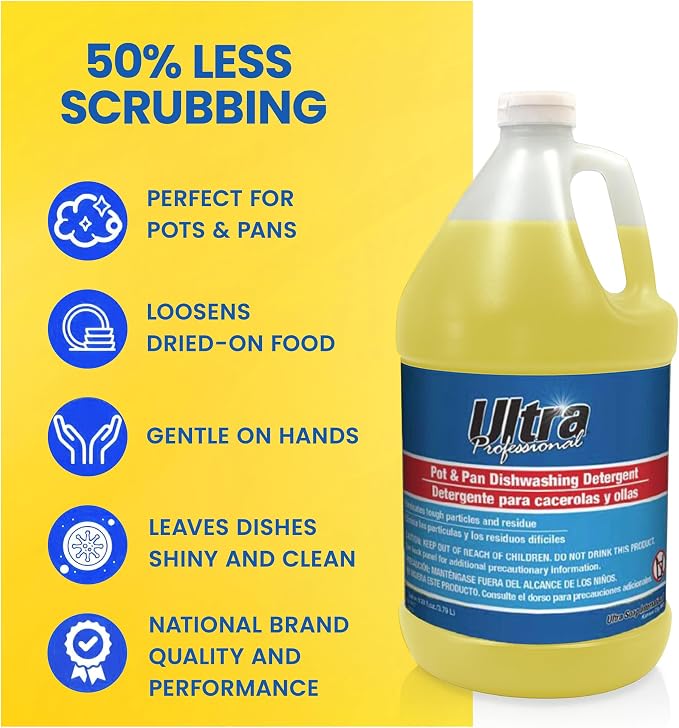 Ultra Professional ™ 4 Pack 1 Gallon Pots & Pan Dishwashing Detergent Dish Cleaning Liquid, Lemon Scent, Yellow - Powerful Grease Remover