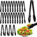Mwellewm 24 Pc Plastic Tongs for Serving 9 Inch Bulk Reusable or Disposable Tongs Heavy Duty Hard Serving Utensils Set Large Salad Tong for Kitchen Party Food Buffet Appetizer BBQ Event Catering Black