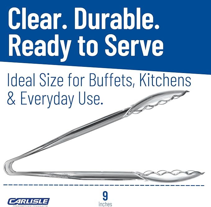Carlisle FoodService Products 410907 Carly Salad Tong, 9" Utility Tong, Clear, 12 Pack