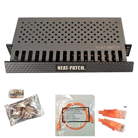 Neat Patch MINI 1U Low Profile Cable Management Kit - 1 Pack w/ 24 CAT6 Patch Cables (1FT Orange)