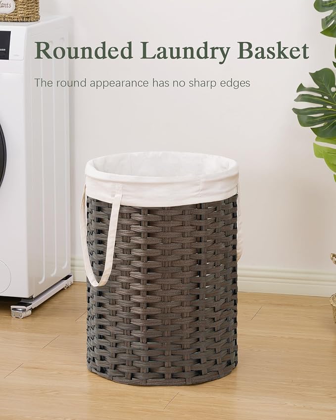 SETVSON Laundry Hamper Laundry Basket Round 19.0 Gal (72 L) Handwoven Rattan Hamper, Large Wicker Laundry Hamper with Removable Laundry Bag Handles 2 Mesh Bags for Bathroom Living Room Brown (No Lid)