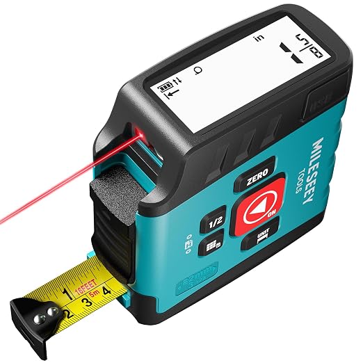 MILESEEY DT20 Digital Laser Tape Measure,131Ft Laser Distance Meter & 16Ft Digital Tape, Rechargeable, 1/16" Accuracy, Large Backlit Display, Ft/In/M/CM/MM Units, Area Volume for Home DIY Construction