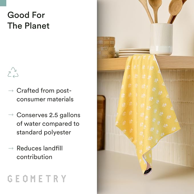 GEOMETRY Tea Towels – Spring & Summer Collection – Quick-Dry, Ultra-Absorbent, Reusable Microfiber Kitchen Towels for Drying & Cleaning - Sunbeam - 2 Pack