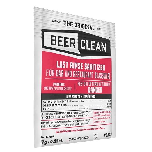 Diversey-90223 Beer Clean Last Rinse Glass Sanitizer, .25oz Powder Packet (100 Pack)