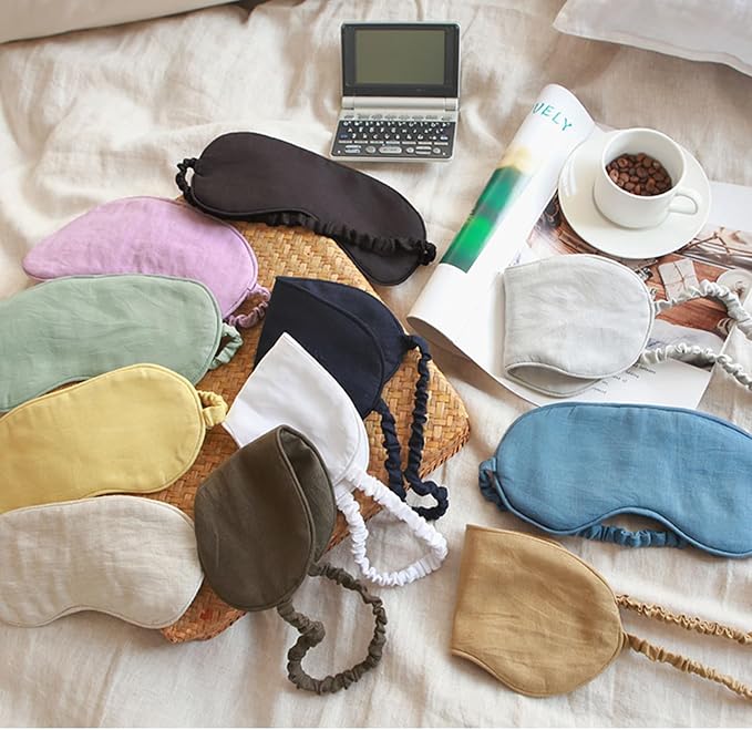 100% Pure Linen Sleep Mask Blackout Eye Mask for Sleeping, Eye Cover with Adjustable Strap - Organic Cotton Core Linen Eyes Mask Breathable for Travel - Gift for Women Men (raw Hemp Color)