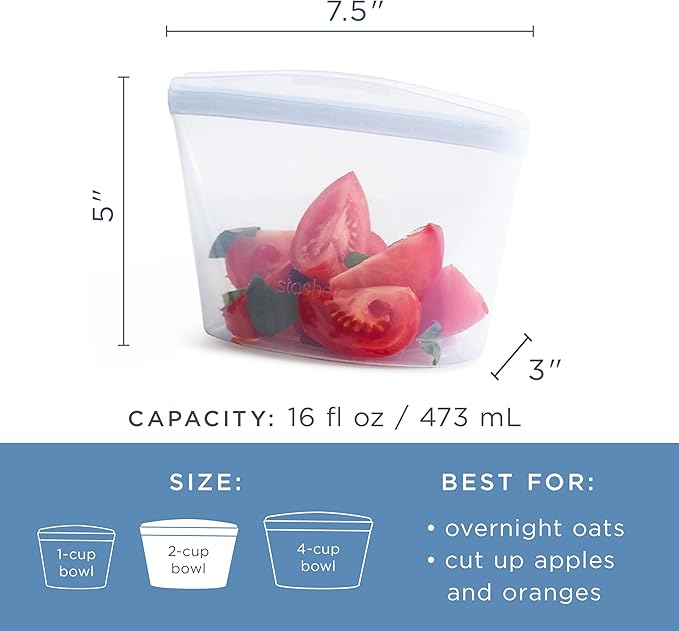 Stasher Premium Reusable Silicone Food Storage Bowl, Deep Ocean, 2-Cup | Food-Safe Silicone, Freezer, Sous Vide, Microwave, Dishwasher, Oven Safe, Meal Prep, Lunch Container, BPA-Free, Eco-Friendly