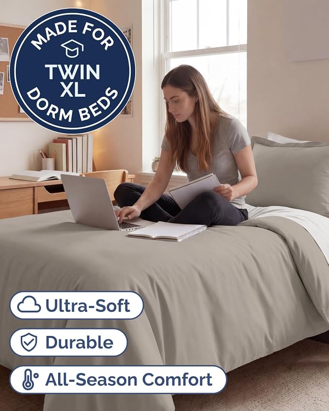 Duvet Cover Twin/Twin XL Size Set - Extra Soft Twin/Twin XL Duvet Cover 68" x 90" with 1 Pillow Sham for Women, Men, Kids & Teens - Comfy, Easy-Care & Fade Free w/ Zipper Closures & Ties (Light Grey)