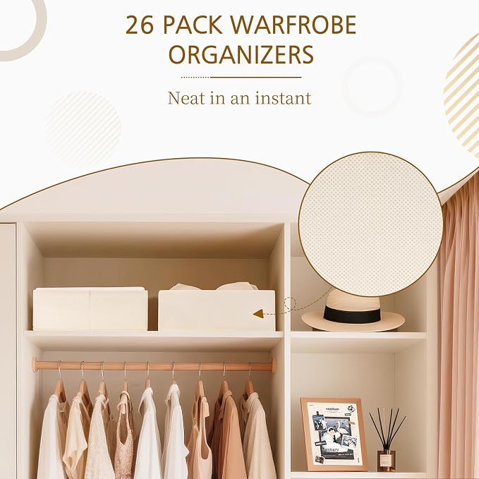 Criusia 26 Pack Drawer Organizer for Clothes, Foldable Dresser Dividers with 3 Sizes, Fabric Storage Bins – Beige
