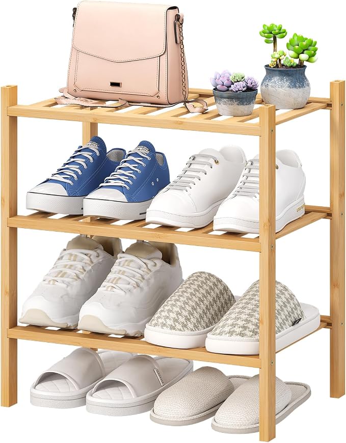 viewcare Small Shoe Rack, 3-Tier Shoe Rack for Entryway, Bamboo Wood Shoe Shelf for Closet & Hallway, Long 17.2IN | Beautiful | Functional | Sturdy | Durable