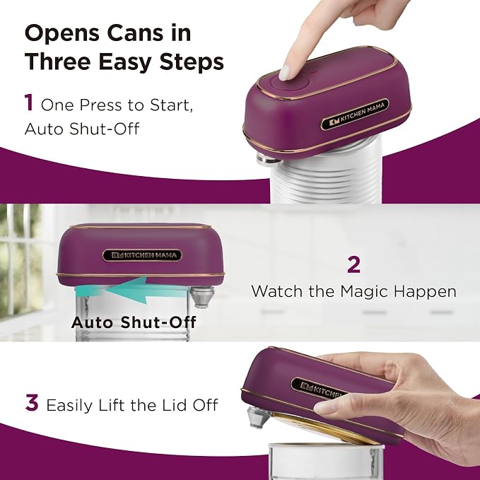 Kitchen Mama Orbit One Electric Can Opener, Royal Burgundy | Rechargeable, Hands-free, USB-C Charging, Automatic Stop, Smooth Edge