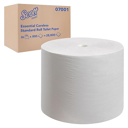 Scott Professional Essential Coreless High-Capacity Standard Roll Toilet Paper, Bulk (07001), 2-Ply, White (36 Rolls of 800 Sheets, 28,800 Sheet Total)