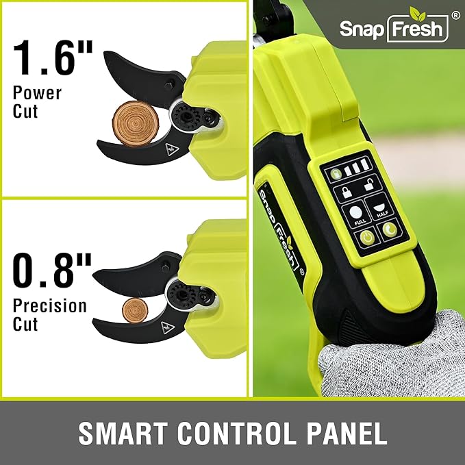 SnapFresh 20V Brushless Electric Pruning Shears, 1.6" Cordless Heavy Duty Tree Pruner with Smart Display & LED Light, 2.0Ah Battery & Fast Charger Included, SK5 Blade Branch Cutter