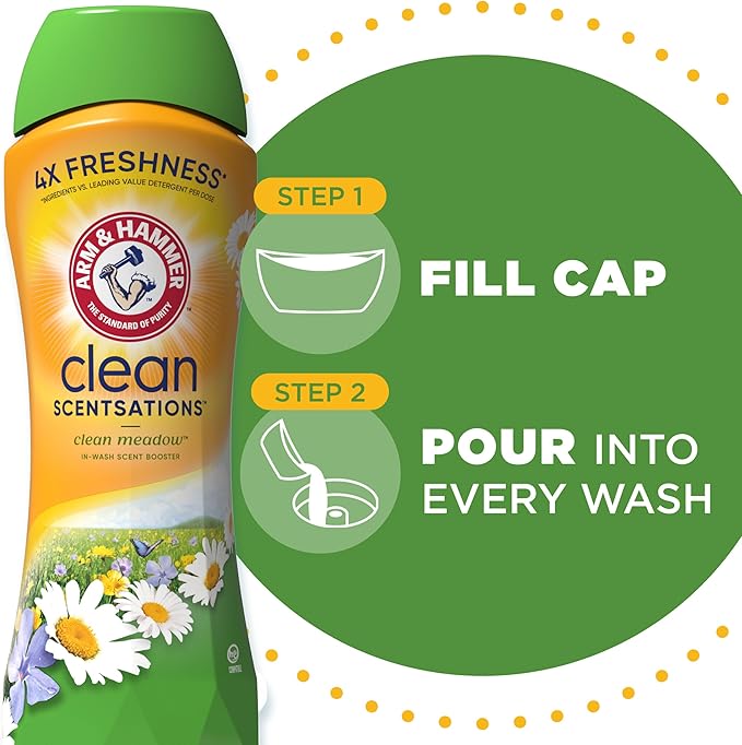 ARM & HAMMER Clean Scentsations In-Wash Scent Booster,Laundry Scent Booster Clean Meadow-scent,24 Oz,(Pack of 4)