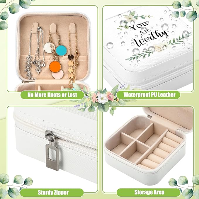Kacctyen 24 Pcs Mini Travel Jewelry Case Bulk You Are Amazing Loved Leaves Mother's Day Church Gift for Secretary Girls Leather Travel Jewelry Case