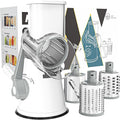 Cambom Rotary Cheese Grater Hand Crank Cheese Shredder for Fresh Cheese, Vegetable, Nuts,Non-slip Suction Base,Three Blades,White