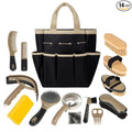 Horse Grooming Kit, 14-in-1 Professional Horse Brush Supplies Set for Grooming & Care, with Horse Brushes, Curry Comb, Hoof Pick & Waterproof Storage Tote Bag for Shining, Detangling, Massaging(Khaki)