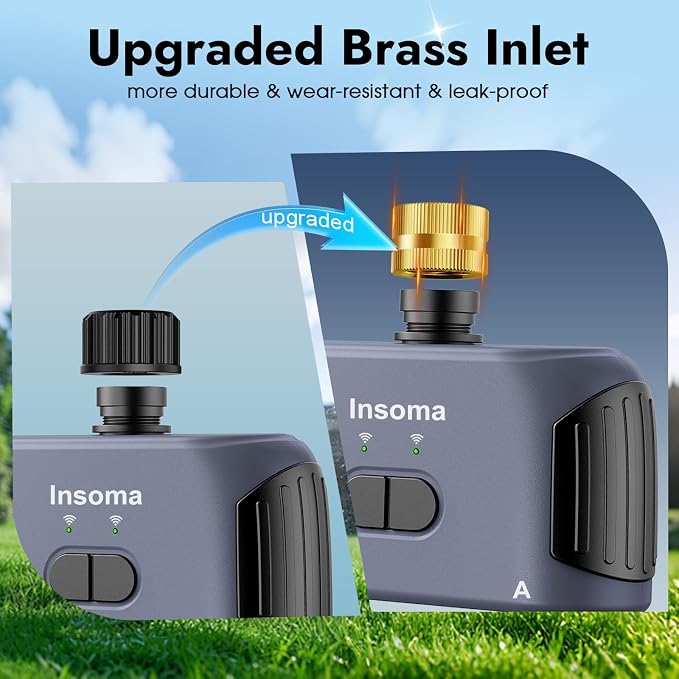 WiFi Water Timer for Garden Hose with Brass Inlet,Smart Hose Timer with WiFi Hub, APP & Voice Control,Up to 20 Watering Plans, 2-Zone Sprinkler Drip Irrigation System Controller for Yard Lawn Watering