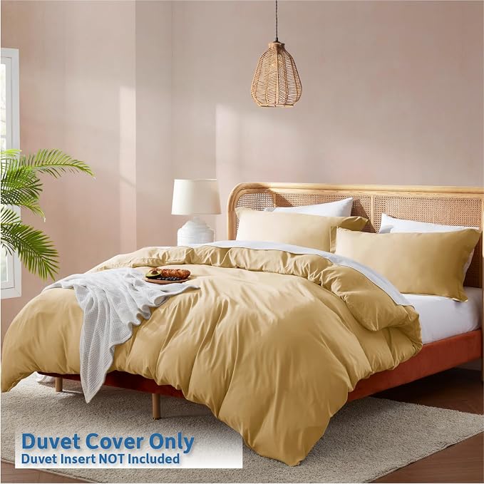 Nestl Camel Gold Duvet Cover Full Size - Soft Double Brushed Full Size Duvet Cover Set, 3 Piece, with Button Closure, 1 Duvet Cover 80x90 inches and 2 Pillow Shams