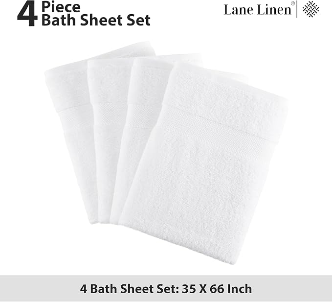 Lane Linen 100% Cotton 4 Pack Bath Sheets (35"x66") - Ring Spun, Extra Large Towel Sets - Quick Drying, Soft, Low lint & Highly Absorbent - Premium Quality Oversized Daily Use Bathroom Towels - White | Cotton Bath Sheets - Oversized & Roomy, Lightweigh...