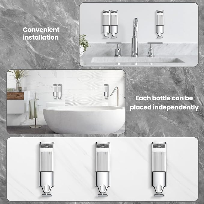 EHORIA Shampoo and Conditioner Dispenser,Shower Soap Dispenser | Shower Dispenser 2 Chamber No Drill,Wall Mounted Refillable Bottles,18.6oz 2-in-1,Shower Accessories for Bathroom,RV&Hotel