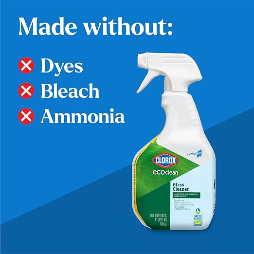 CloroxPro Clorox EcoClean Glass Cleaner Spray Bottle, 32 Fluid Ounces, Pack of 9 (Package May Vary)