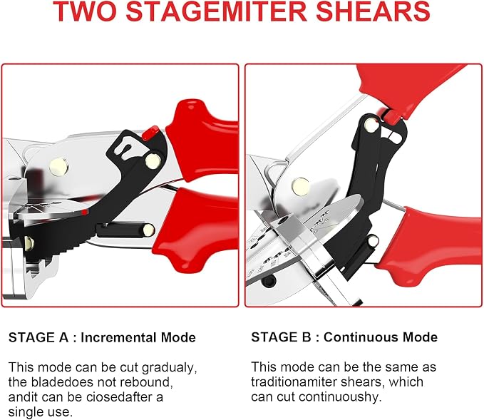 GARTOL Ratchet Miter Shears, Effortless Multi-Angle Cutter for Shoe Moulding & Quarter Round, 45°-135° Adjustable Trim Scissors for Softwood, PVC and Crafting with SK5 Steel Blade & Spare Blade
