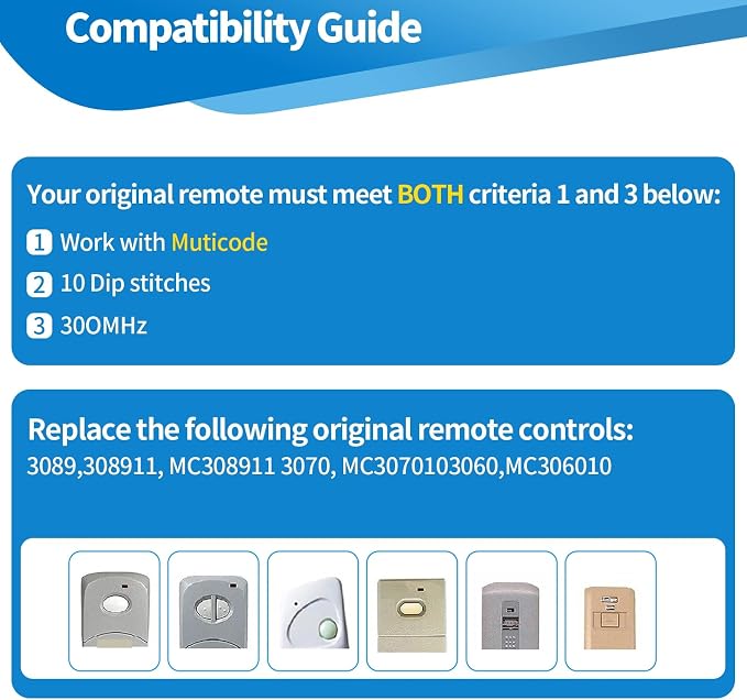 2 for 10 Dip Switch Multicode Gate Opener Remote 308911 300MHz | Compatible with 10 Digit Multicode Gate Opener,for Multi code Garage Door Opener Remote 3089 1050,Gate Remote Control Clicker