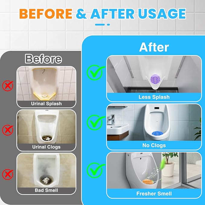 48 Pack Urinal Deodorizer Screen with 100 Gloves, 3D Wave Anti-Splash Odor Protection Urinal Cakes for Men Toilets Dry Wet Urinal Deodorant Bathroom Office Mall Hotel Four Scents Urinal Mats