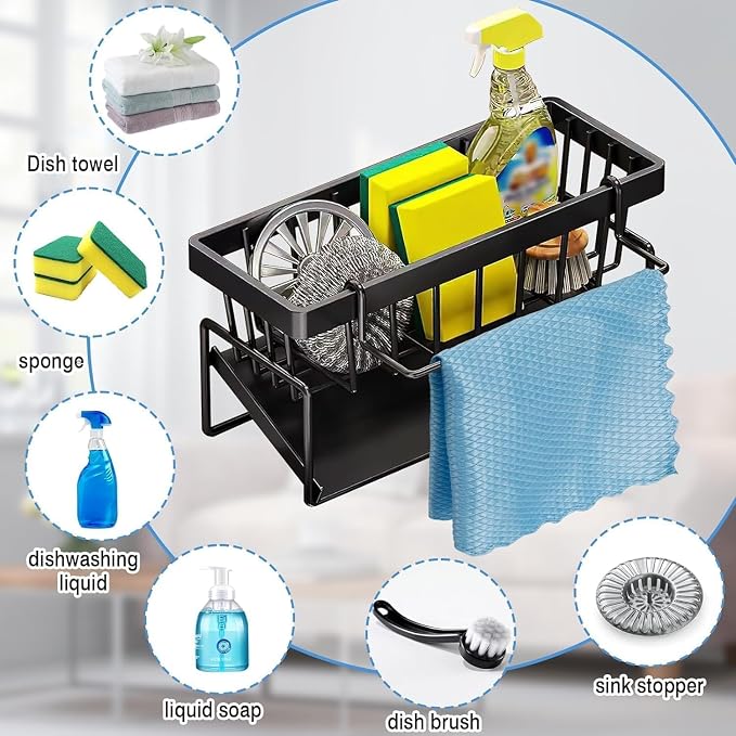 Multifunctional Kitchen Cleaning Accessories Storage Rack Bathroom Corner Storage Organizer Shelf Shower Caddy Bottle Holder for Hand Washing, Gel, Liquid, Sponge, Brush, Dish Cloth Rack(1pcs