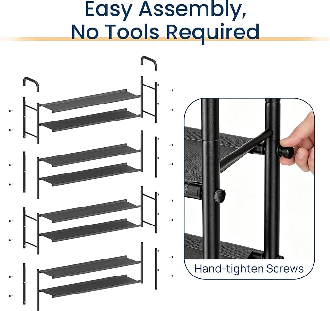 ENJOYBASICS 8 Tier Shoe Rack Garage Storage, Tall Metal Shoes Shelf, Black | Free Standing Shoe Holder for 36 Pairs, Sturdy Heavy Duty Shoe Organizer for Walk-in Closet, Guest Room, Garage, Entryway