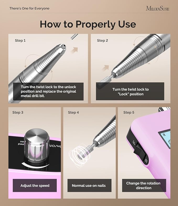 MelodySusie Entry-Level Clip-On Rechargeable Nail Drill, Scamander(SC320H) 30000RPM Popular Classic E-File with LCD Display for Manicure Shaping & Gel Removal, Perfect for Nail Art Training & Home Use