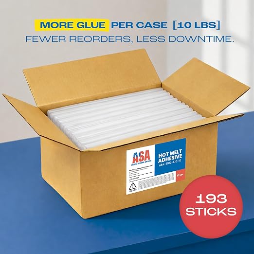 ASA Industrial Hot Glue Sticks 5/8" x 10" Clear High Temp – Stronger Hold, Low Stringing – Full Size Glue Gun Refills for Wood, Plastic, Fabric & Packaging - 10 lb (113 Count) | High-temp clear adhesive with strong hold & low stringing. For wood, plast...