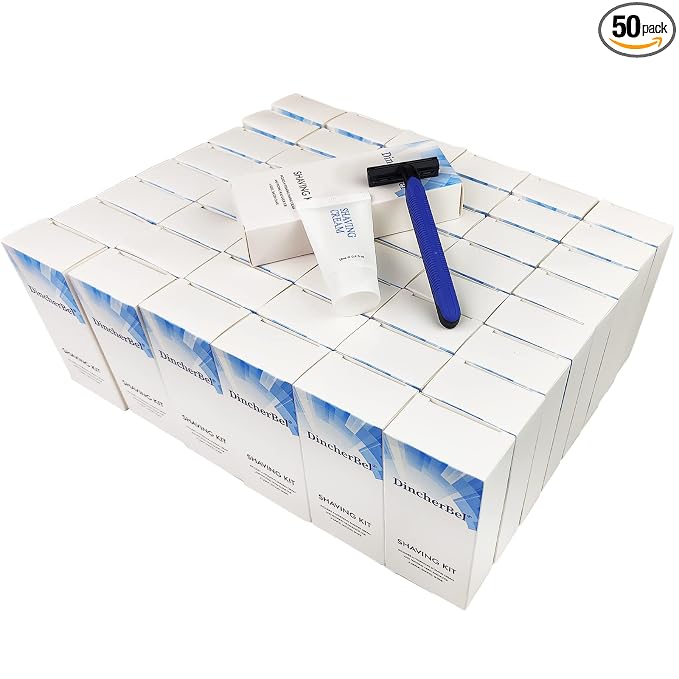 Shave Kit in Bulk, Smooth Shave Disposable Razor and Cream(12g), Individually Wrapped Toiletries Amenities for Hotel, Airbnb, Homeless, Shelter, Camping and Travel (50 Pack)