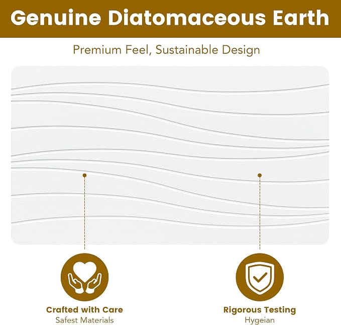 Extra Large Stone Bath Mat, 30'' x 17'' Diatomaceous Earth Non-Slip Stone Shower Mat, Super Absorbent Diatomite Stone Mats for Bathroom White XL Flow