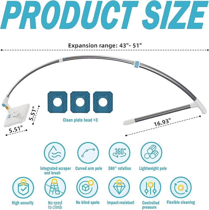 High Rise Outdoor Window Cleaning Tools - 2 in 1 Windows Washing kit with 51" Extendable Pole, Double-Sided Squeegee for Inside & Outside Glass Cleaner Apartments & Homes