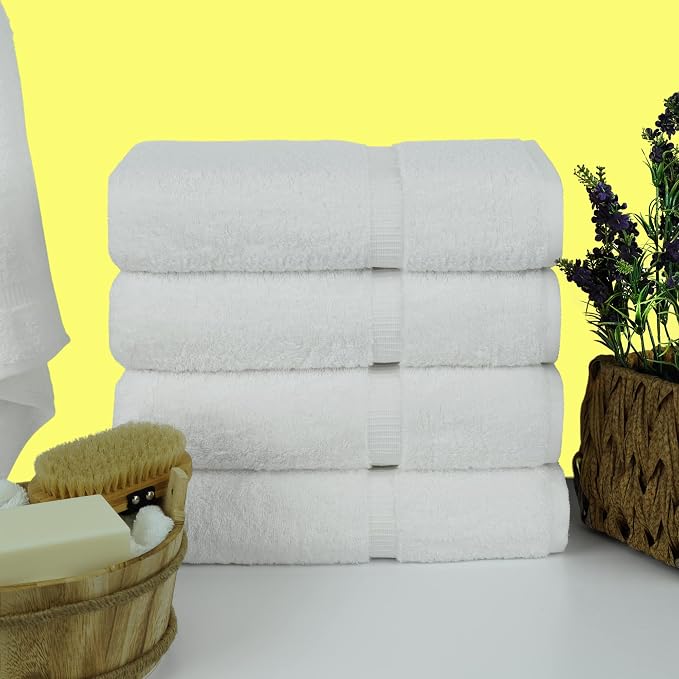 Chakir Turkish Linens 4 Piece Bath Towel Set, 100% Cotton Luxury Turkish Towels for Bathroom, Soft Absorbent Bath Towels, 27 x 54 Inches, White