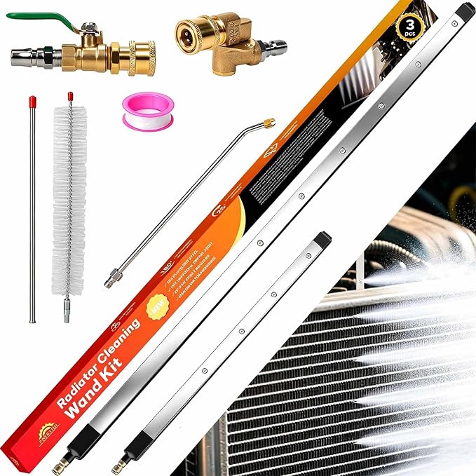 47" & 24”&15” Upgraded Radiator Cleaning Wand Set (3PCS) | 25° Fan Nozzles,Water&Air Dual-Use,4500 PSI Pressure,Stainless Steel Washer Tool for Car,Truck and Other Vehicles