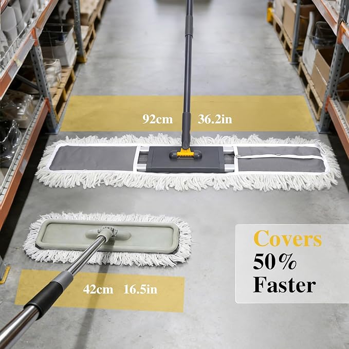 Masthome 36" Commercial Mop, Heavy Duty Industrial Floor Mop with 2 Microfiber Pads, 60" Adjustable Large Dust Mop,Wet Dry Flat Mops for Office Garage Warehouse Factory Mall