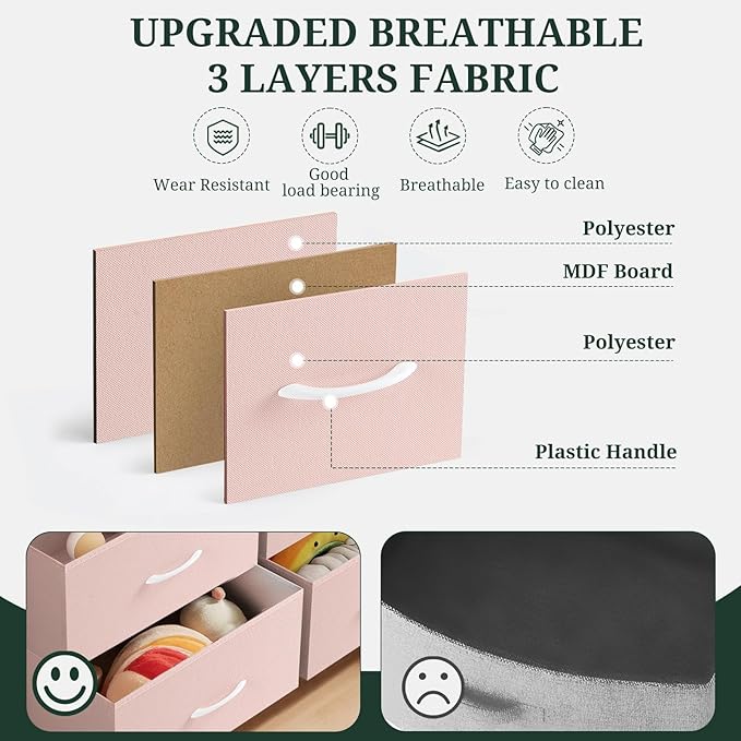 8-Drawer Dresser for Bedroom, Anti-Tip Tall Storage Organizer Chest of Drawers with Wooden Top and Metal Frame Fabric Bins for Closet, Living Room, Hallway, Entryway, Pink