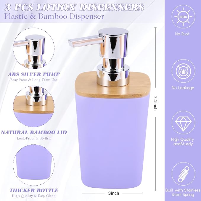 XLHOMO Purple Bathroom Accessories, Bathroom Accessories Set with Trash Can, Soap Dispenser, Toothbrush Holder, Toothbrush Cup, Soap Dish, Toilet Brush, Tray and Q-tip Holders for Housewarming