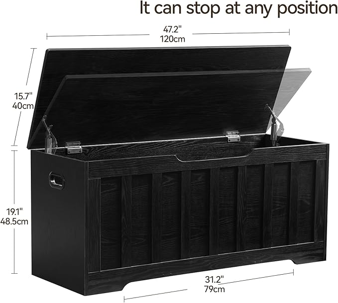 VANKILEY 43.3" Storage Chest Extra Large,Storage Trunk with 2 Safety Hinges,Wooden Storage Bench,Shoe Bench,43.3x15.7x19.1 Inch,Easy Assembly,Storage Bench for Bedroom,Living Room,entryway(Black)