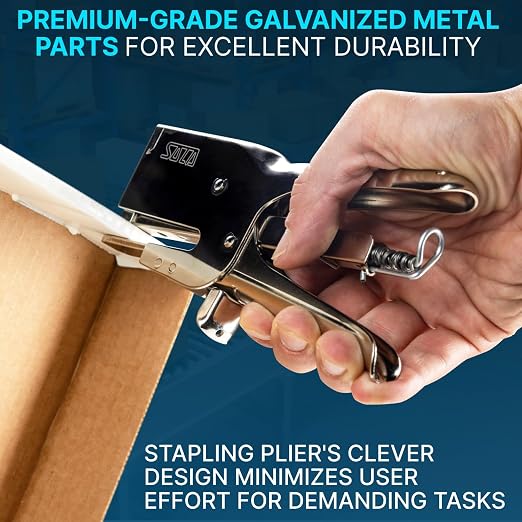 IDL Packaging HSP-12 Heavy-Duty Metal Plier Stapler, Silver - Works with 7/16" (11 mm) Crown Staples - Industrial Cardboard Stapler - Great for Sealing Packaging Boxes, Mail Bags, or Poster Tubes